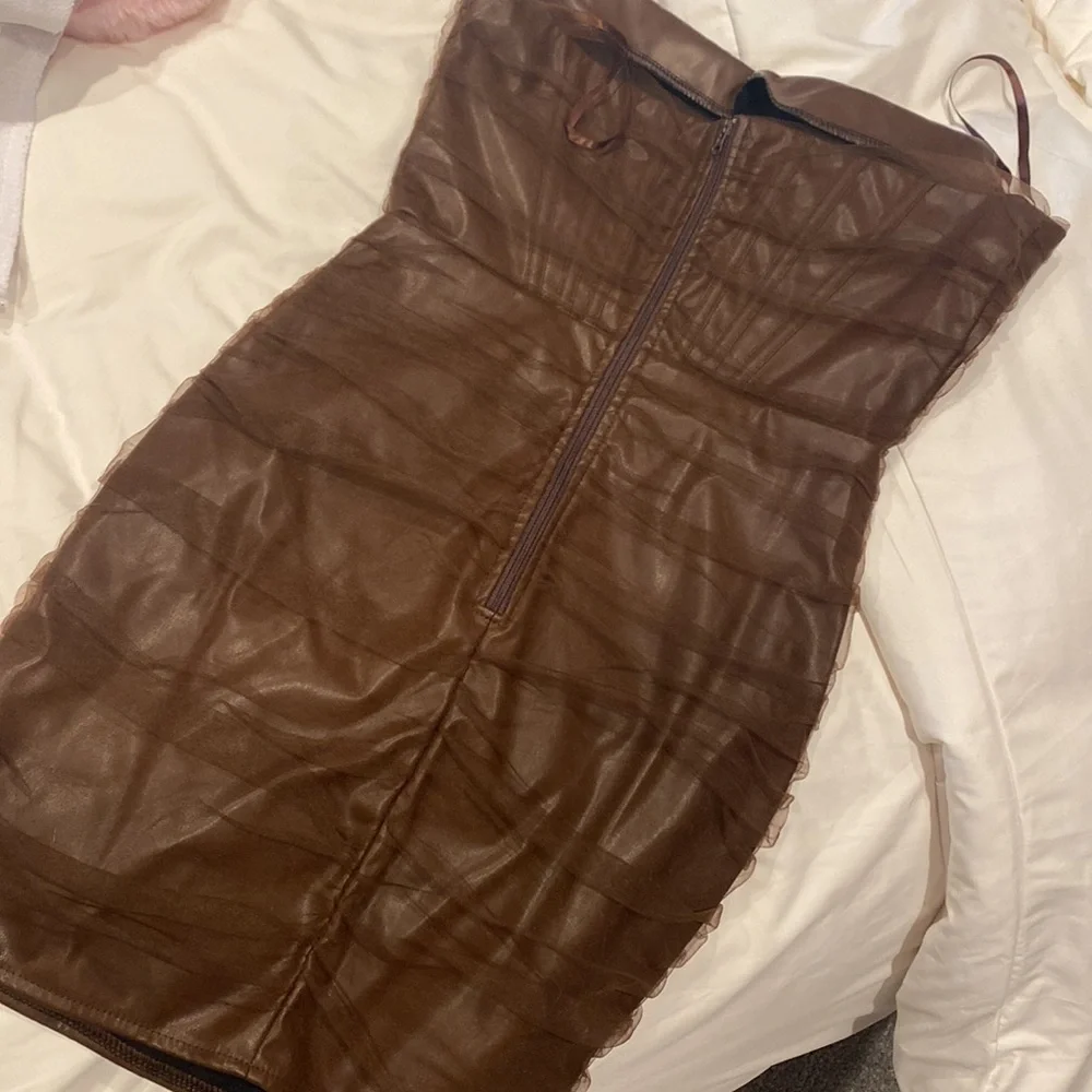 Brown Strapless Corset Style mini Dress - Picture 4 of 4